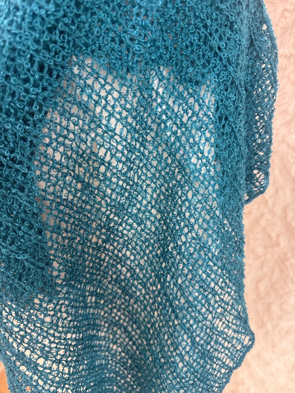 Hand-Knit Teal Lace Shawl - Women Accessories - Scarf, beautiful!!! - Picture 3 of 4